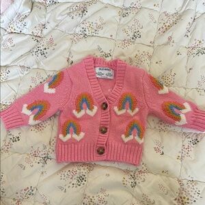 Old Navy Pink Sweater with Rainbow Accents